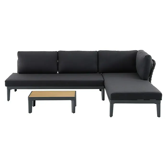 Sunfun Solo Rope Loungemöbel-Set - 3 -tlg., Aluminium, Olefin, Night-Grey - Graues Ecksofa mit passendem Beistelltisch. Die Outdoor-Lounge bietet bequeme Sitzgelegenheiten und eine stilvolle Ergänzung für jeden Garten.