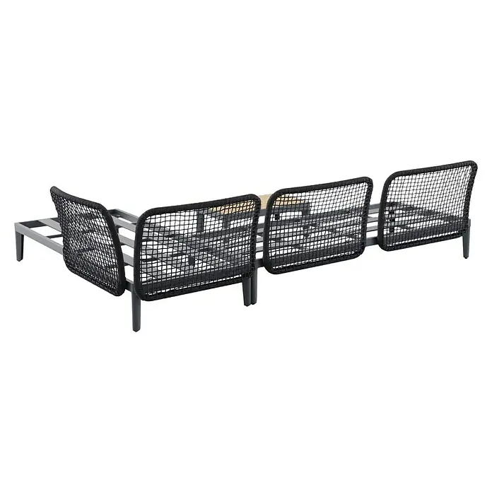Sunfun Solo Rope Loungemöbel-Set - 3 -tlg., Aluminium, Olefin, Night-Grey - Rückansicht eines grauen Rattansofas mit drei Sitzelementen und minimalistischem Design. Ideal für Terrasse oder Garten.