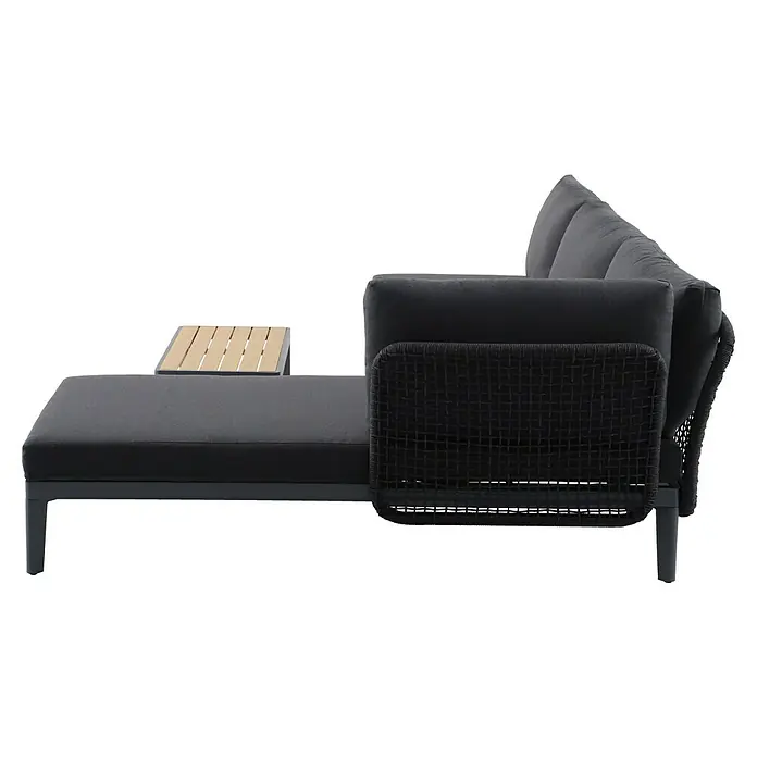 Sunfun Solo Rope Loungemöbel-Set - 3 -tlg., Aluminium, Olefin, Night-Grey - Das moderne graue Lounge-Sofa mit Beistelltisch ist ideal für entspannte Stunden im Freien. Die geflochtenen Details verleihen Eleganz.