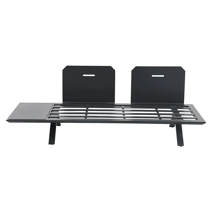Sunfun Lumar Loungesofa - L x B x H: 195,5 x 87 x 68 cm, Aluminium, Night-Grey - Eine graue Bank mit zwei Rückenlehnen und einer Ablagefläche auf der linken Seite. Perfekt für den Aussenbereich, robust und stilvoll.