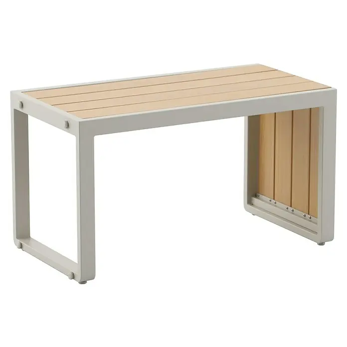 Sunfun Loungemöbel-Set Solo Rope XI - 4 -tlg., Aluminium/Kunststoff/Olefin, Light-Greige - Die moderne Holzbank mit grauem Metallrahmen ist eine stilvolle Sitzgelegenheit für den Innen- und Außenbereich. Sie ist robust und langlebig.