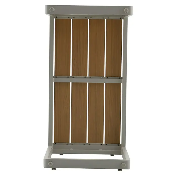 Sunfun Solo Garten-Beistelltisch - L x B x H: 73 x 38,5 x 41 cm, Aluminium, Light-Greige - Detailaufnahme einer modernen, hellgrauen Duschwand mit Holzeinsätzen, die ein elegantes und funktionales Design aufweist.