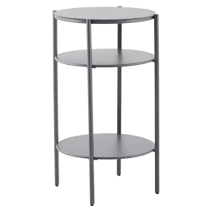 Sunfun Solo Garten-Beistelltisch rund - Ø x H: 65 x 108 cm, Stahl, Night-Grey - Grauer Metall-Beistelltisch mit drei runden Ablagen.