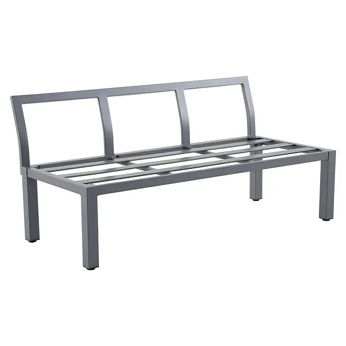 Sunfun Maja Loungesofa - B x T x H: 140 x 67 x 65 cm, Aluminium, Night-Grey - Abgebildete ist das Gestell eines grauen Gartenbank. Es ist aus Metall gefertigt und verfügt über drei Sitzplätze.