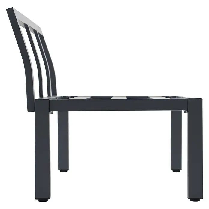 Sunfun Maja Loungesofa - B x T x H: 140 x 67 x 65 cm, Aluminium, Night-Grey - Seitenansicht eines modernen Stuhls mit schlankem, grauem Metallrahmen und minimalistischem Design, ideal für den Außenbereich.