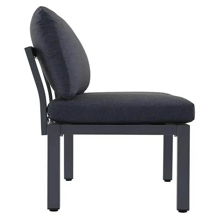 Sunfun Maja Loungesofa - B x T x H: 140 x 67 x 65 cm, Aluminium, Night-Grey - Seitenansicht eines eleganten anthrazitfarbenen Sessels mit weichen Kissen, perfekt für den Außenbereich und entspannte Stunden.