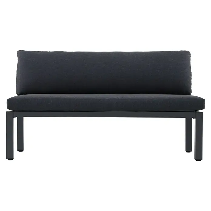 Sunfun Maja Loungesofa - B x T x H: 140 x 67 x 65 cm, Aluminium, Night-Grey - Graue Sitzbank mit dunklen Kissen. Das Gestell ist aus Metall und die Kissen sind bequem gepolstert, ideal für den Außenbereich.
