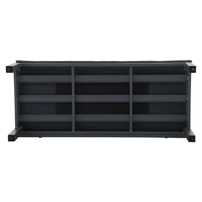 Sunfun Maja Loungesofa - B x T x H: 140 x 67 x 65 cm, Aluminium, Night-Grey - Detailaufnahme der stabilen Unterkonstruktion eines modernen grauen Möbels, bestehend aus einem robusten Rahmen und Querstreben.