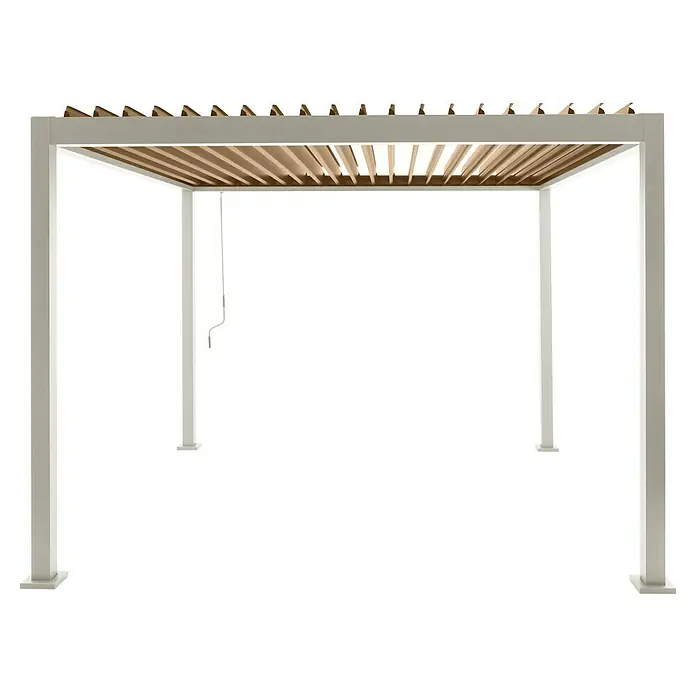 Sunfun Milos Pergola - B x T: 294 x 294 cm, Farbe Gestell: Light-Greige, Aluminium - Pergola-Struktur mit Lamellendach, ideal für den Außenbereich. Die robuste Konstruktion bietet Schatten und Schutz vor Sonne und Regen.