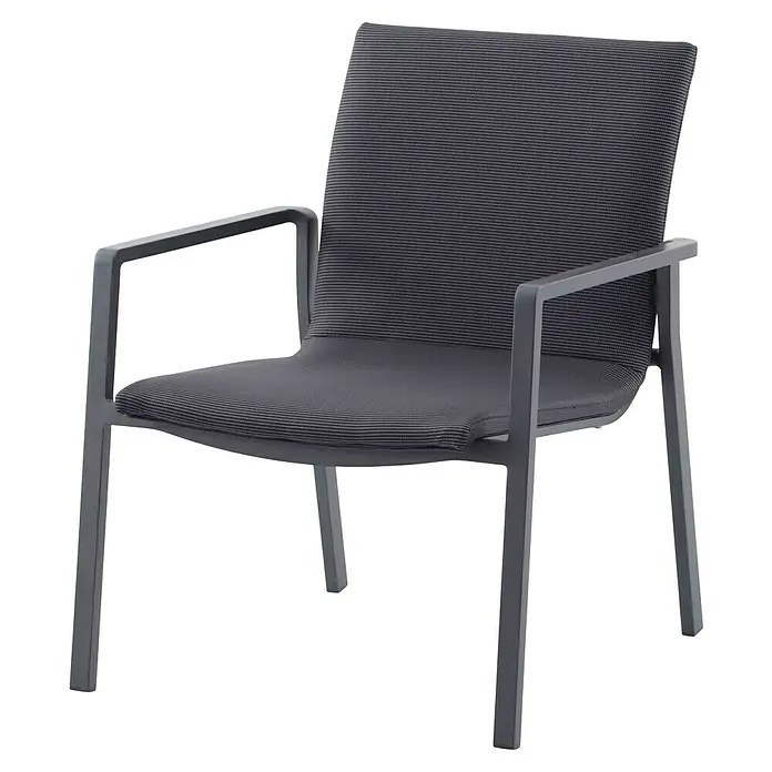 Sunfun Gartenmöbel-Set Lumar - 8 -tlg., Aluminium, Teak, Textil, Night-Grey/Hellbraun - Elegante graue Stoff-Armlehnenstuhl mit modernem Design. Bequemer Sitz und stilvolles Aussehen.