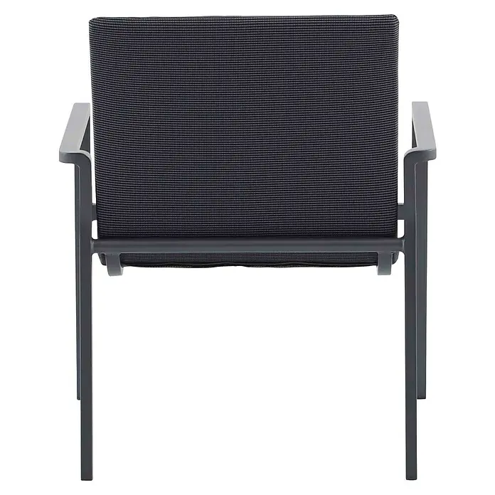Sunfun Lumar Loungesessel - L x B x H: 64 x 78,5 x 67 cm, Aluminium, Textil, Night-Grey - Rückansicht eines modernen grauen Gartenstuhls mit Armlehnen und einem textilen Bezug für Sitzfläche und Rückenlehne.