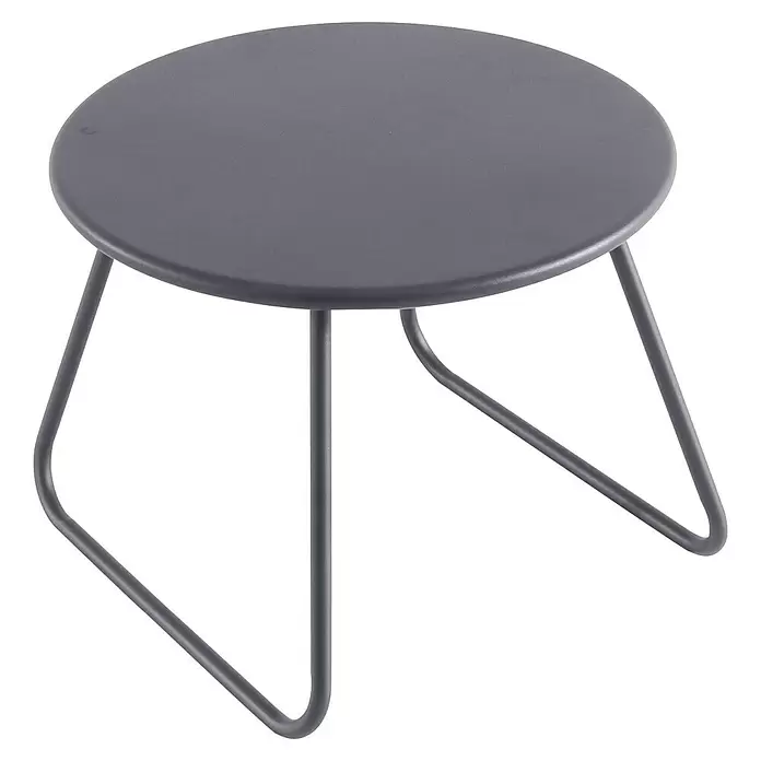 Sunfun Maja Loungemöbel-Set - 7 -tlg., Aluminium, Stahl, Olefin, Tisch höhenverstellbar, Night-Grey - Grauer runder Beistelltisch mit flacher Platte und drei minimalistischen Schlaufenbeinen aus Metall.
