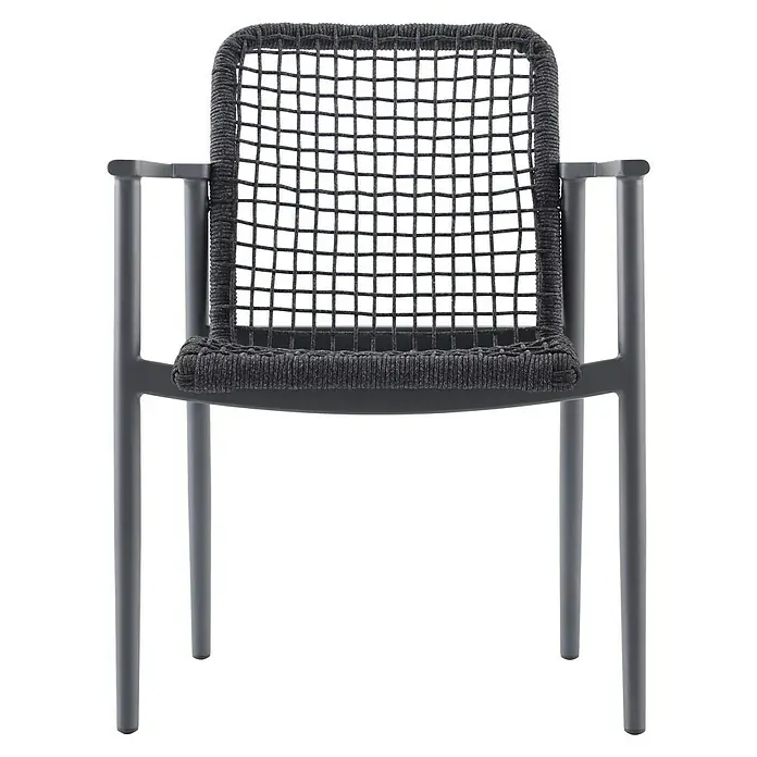 Sunfun Solo Rope Gartensessel - Stapelbar, Night-Grey, B x T x H: 67 x 63 x 85 cm - Dieser moderne Sessel besticht durch sein graues Metallgestell und die geflochtene Sitzfläche. Ein stilvolles Möbelstück für Innen und Aussen.