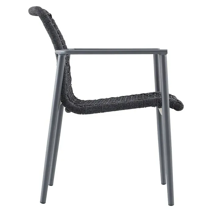Sunfun Solo Rope Gartensessel - Stapelbar, Night-Grey, B x T x H: 67 x 63 x 85 cm - Moderner Stuhl mit grauem Metallrahmen und geflochtener Sitzfläche/Rückenlehne. Ideal für stilvolle Entspannung im Innen- und Außenbereich.