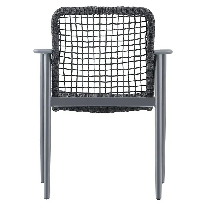 Sunfun Solo Rope Gartensessel - Stapelbar, Night-Grey, B x T x H: 67 x 63 x 85 cm - Grauer Rattanstuhl mit Armlehnen für den Außenbereich. Das Geflecht ist quadratisch, der Rahmen schlicht und modern gestaltet.