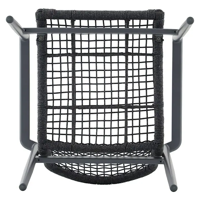 Sunfun Solo Rope Gartensessel - Stapelbar, Night-Grey, B x T x H: 67 x 63 x 85 cm - Stuhl aus anthrazitfarbenem Metall mit gewebter Sitzfläche und Rückenlehne. Das Design verleiht ihm eine moderne und minimalistische Ausstrahlung.