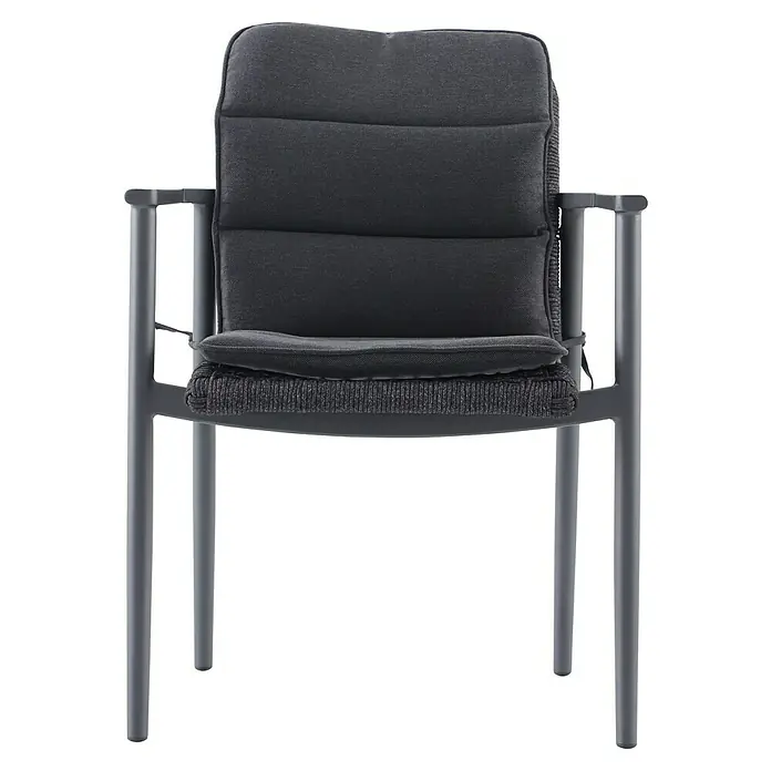 Sunfun Solo Rope Gartensessel - Stapelbar, Night-Grey, B x T x H: 67 x 63 x 85 cm - Gepolsterter Sessel in Grau mit Armlehnen. Stilvolles Möbelstück für Komfort und modernes Design.
