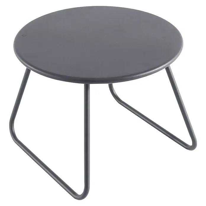 Sunfun Sarah Garten-Beistelltisch rund - Ø x H: 48 x 37,5 cm, Stahl, Night-Grey - Eleganter grauer Beistelltisch mit minimalistischem Design und runder Tischplatte, ideal für moderne Innenräume.