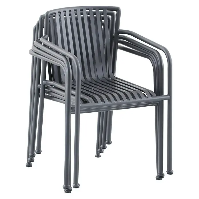 Sunfun Sarah Stapelsessel - Stapelbar, Night-Grey, B x T x H: 59 x 80 x 57 cm - Stapel grauer Gartenstühle mit Armlehnen. Das schlanke Design der Stühle macht sie zu einem Hingucker für jeden Außenbereich.