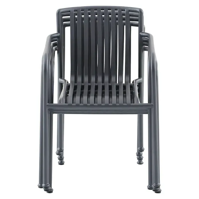 Sunfun Sarah Stapelsessel - Stapelbar, Night-Grey, B x T x H: 59 x 80 x 57 cm - Graue Stühle aus Metall mit Armlehnen. Eine ideale, robuste Sitzgelegenheit für den Außenbereich, stapelbar und leicht zu verstauen.