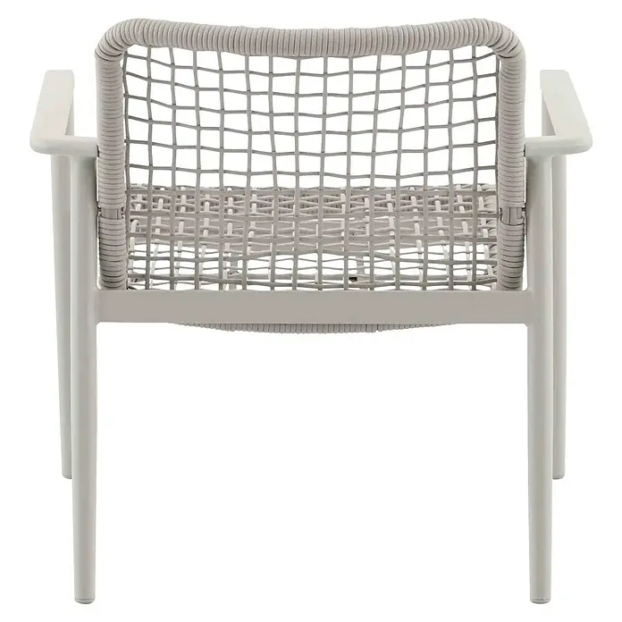 Sunfun Solo Rope Loungesessel - B x T x H: 69,5 x 74 x 72 cm, Aluminium, Kunststoff, Light-Greige - Weißer Rattanstuhl mit Armlehnen, ideal für den Garten oder die Terrasse. Das moderne Design macht ihn zu einem Hingucker.