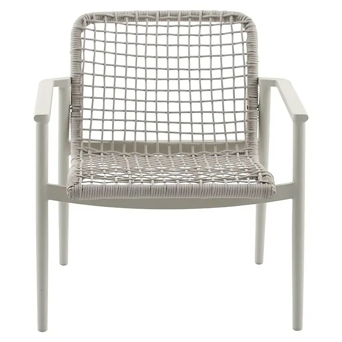 Sunfun Solo Rope Loungesessel - B x T x H: 69,5 x 74 x 72 cm, Aluminium, Kunststoff, Light-Greige - Moderner weißer Rattansessel mit Armlehnen. Der Sessel ist stilvoll und bequem. Perfekt für den Innen- und Außenbereich.