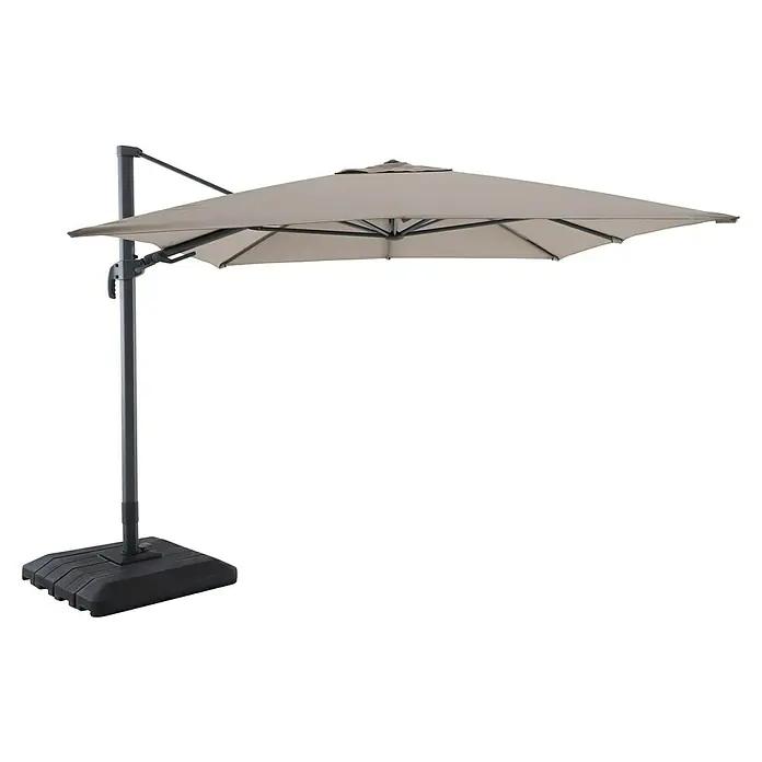 Sunfun Ampelschirm Capri - Greige, Bespannungsmaß (L x B): 300 x 350 cm - Sonnenschirm mit stabilem Standfuß für den Garten oder die Terrasse, der Schatten spendet und vor Sonne schützt.