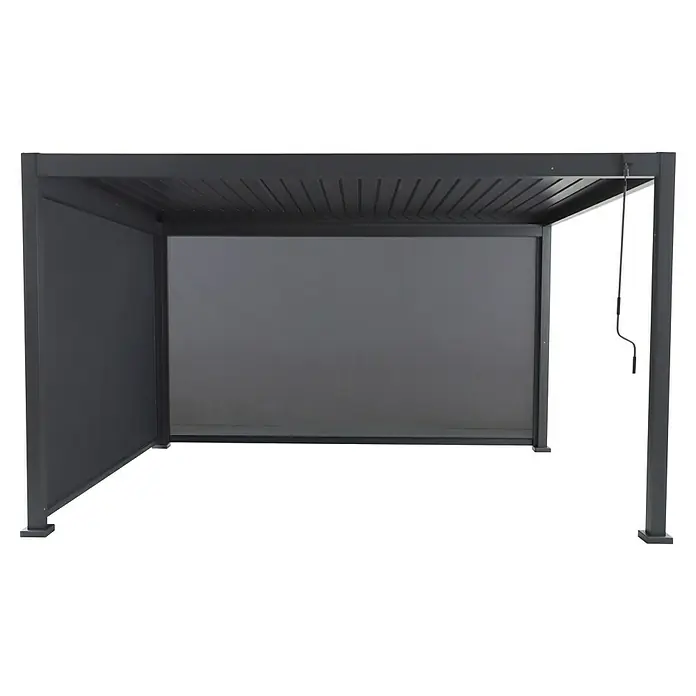 Sunfun Milos Seitenwand - B x H: 368 x 217 cm, Night-Grey, Tiefe: 8,5 cm - Die elegante Pergola bietet mit ihren schattenspendenden Rollos einen stilvollen Rückzugsort im Freien. Ideal für entspannte Stunden im Garten.