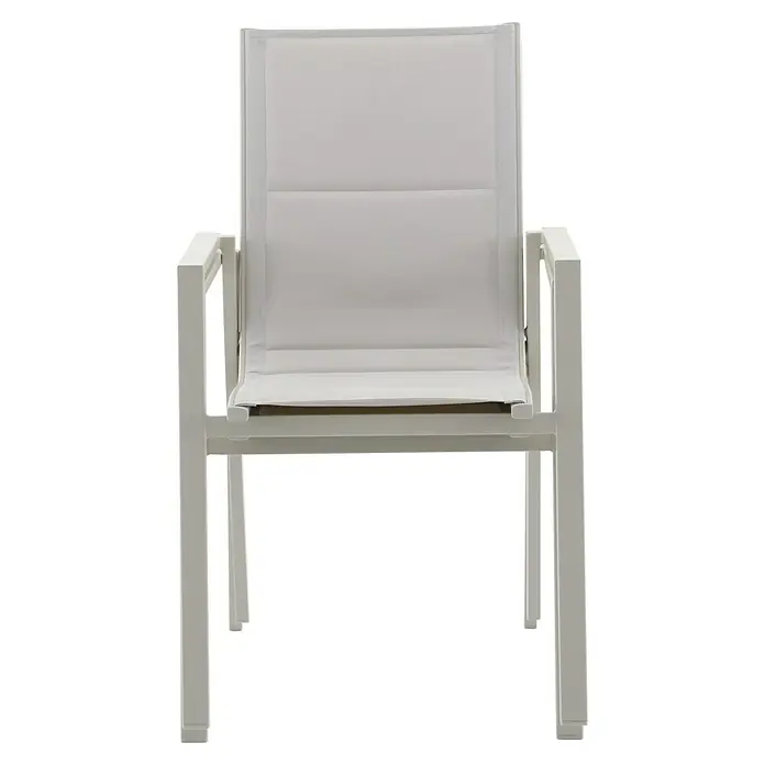 Sunfun Maja Stapelsessel - Aluminium, Stapelbar, Light-Greige, B x T x H: 56,5 x 66 x 91 cm - Weißer Terrassenstuhl aus Metall und Stoff für den Außenbereich mit klaren Linien und modernem Design, ideal für den Garten.