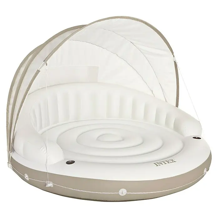Intex Bade-Lounge Canopy Island - 199 cm, Abnehmbares Sonnendach - Luftmatratze mit Sonnendach von Intex in Weiß und Beige für entspannte Stunden im Wasser. Bequeme Liegefläche mit integrierten Getränkehaltern.