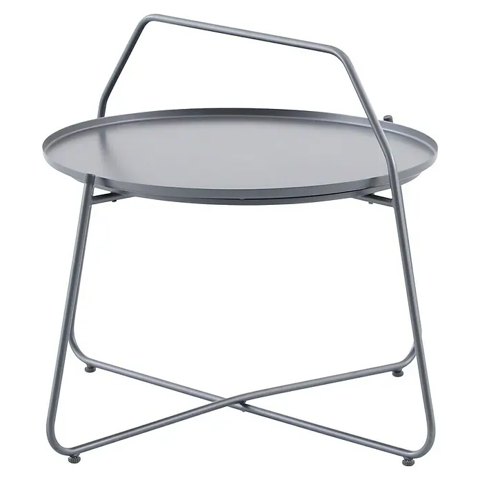 Sunfun Melina Garten-Beistelltisch rund - Ø x H: 80 x 60,5 cm, Stahl, Night-Grey - Moderner, grauer Beistelltisch mit rundem Tablett und praktischem Tragegriff. Ideal für Wohnzimmer oder Terrasse und bietet stilvolle Ablagefläche.