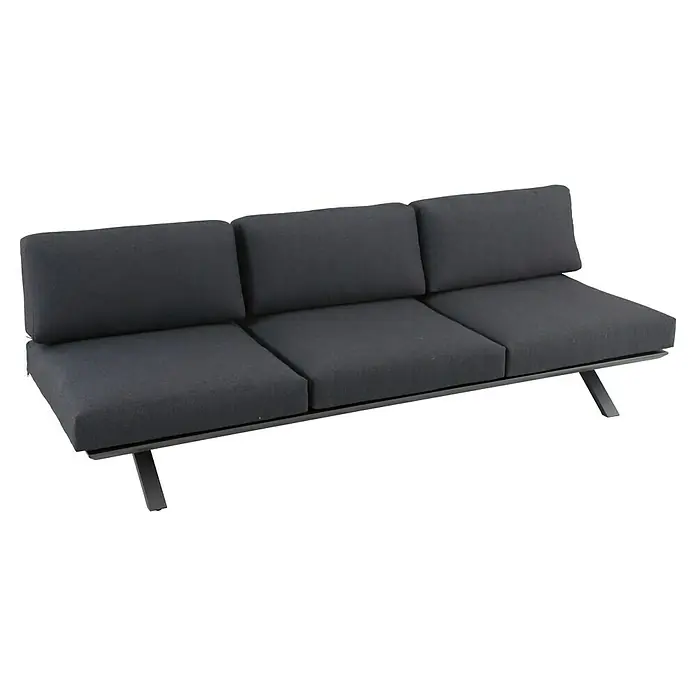 Sunfun Loungemöbel-Set Lumar - 4 -tlg., Aluminium, Teak, Ablagefläche links, Night-Grey - Dunkelgraues 3-Sitzer Sofa mit schlichtem Design und stabilen Metallbeinen, ideal für moderne Wohnräume.