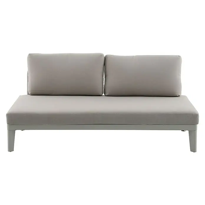 Sunfun Solo Rope Loungesofa - L x B x H: 167,5 x 86,5 x 66 cm, Aluminium, Light-Greige - Nahaufnahme eines modernen, grauen Zweisitzer-Sofas mit bequemen Kissen, ideal für entspannte Stunden im stilvollen Ambiente.