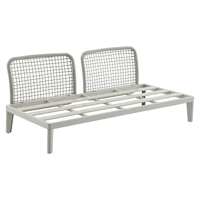 Sunfun Solo Rope Loungesofa - L x B x H: 167,5 x 86,5 x 66 cm, Aluminium, Light-Greige - Weiße Outdoor-Sonnenliege mit zwei Korblehnen. Das stabile Gestell bietet eine bequeme und stilvolle Entspannungsmöglichkeit im Freien.