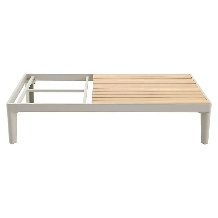 Sunfun Solo Garten-Couchtisch - L x B x H: 120 x 72 x 26 cm, Aluminium, abnehmbares Tablett, Light-Greige - Eleganter Gartentisch mit hellen Holzlatten und stabilem Metallrahmen in Grau. Ideal für entspannte Stunden im Freien.