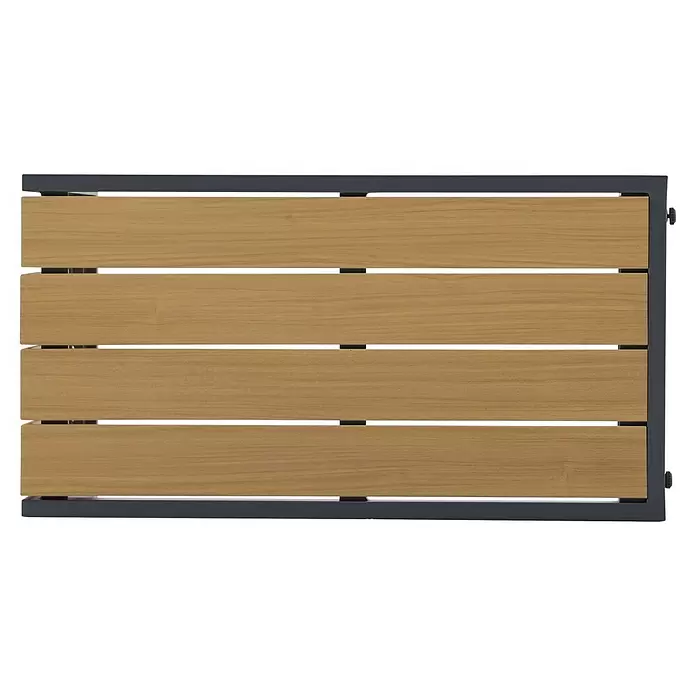 Sunfun Solo Garten-Beistelltisch - L x B x H: 77 x 41,5 x 45 cm, Aluminium, Night-Grey - Rechteckige Platte mit dunkelgrauem Rahmen und hellbraunen Holzlatten, mit schwarzem Verstellknopf rechts.