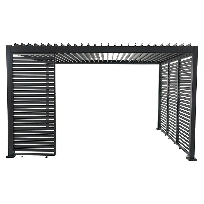 Sunfun Milos Pared lateral de pérgola - An x Al: 92 x 221,5 cm, Antracita - Esta elegante pérgola ofrece una protección solar ideal con sus lamas ajustables, añadiendo un aspecto moderno a cualquier espacio exterior.
