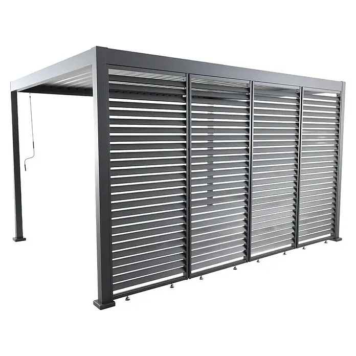 Sunfun Milos Pavillon-Seitenwand Lamellen - B x H: 92 x 221,5 cm, Night-Grey - Bild eines modernen Gartenpavillons mit verstellbaren Lamellenwänden in Grau, der Schatten und Privatsphäre bietet.