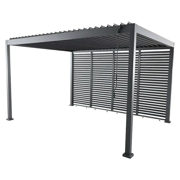 Sunfun Milos Pavillon-Seitenwand Lamellen - B x H: 92 x 221,5 cm, Night-Grey - Eine moderne, graue Pergola mit verstellbaren Lamellen für Schatten und Privatsphäre im Außenbereich. Ideal für Garten und Terrasse.