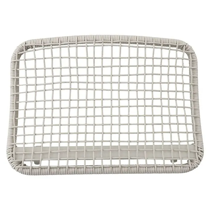 Sunfun Loungemöbel-Set Solo Rope XVII - 6 -tlg., Aluminium/Polyrattan/Olefin, Light-Greige - Nahaufnahme eines weißen, gewebten Stuhlsitzes, der ein geometrisches Muster aus Quadraten auf einem schwarzen Hintergrund zeigt.