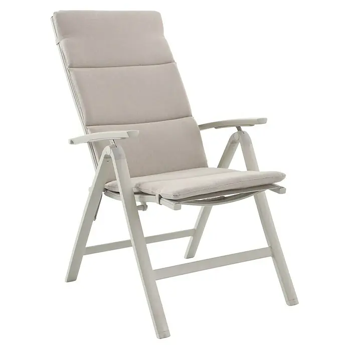 Sunfun Maja Gartenmöbel-Auflage - Passend für: Sunfun Maja Positionssessel, Olefin, Light-Greige - Ein hellgrauer Liegestuhl mit Armlehnen und gepolsterter Sitzfläche sowie hoher Rückenlehne. Ideal für den Garten.