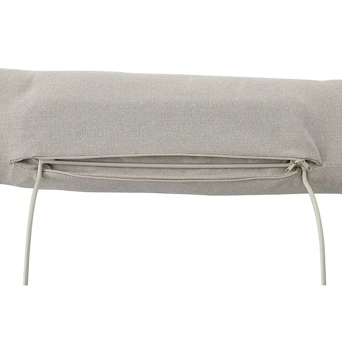 Sunfun Kopfstütze - L x B x H: 72 x 48,5 x 13,5 cm, Aluminium, Light-Greige - Nahaufnahme eines grauen Kissens mit Reißverschluss, der teilweise geöffnet ist und weiße Kordeln freigibt.