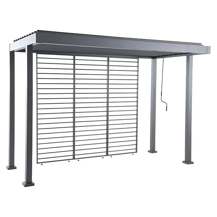 Sunfun Grillpavillon - B x T: 342 x 168 cm, Farbe Gestell: Anthrazit, Aluminium - Bild einer modernen, grauen Terrassenüberdachung mit Lamellenwänden. Einzigartiges Design für stilvollen Sonnenschutz im Außenbereich.
