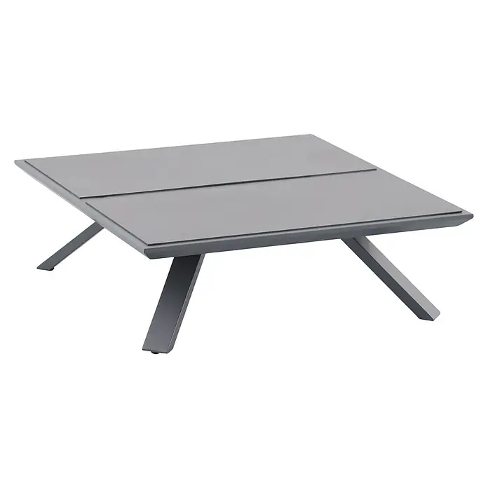Sunfun Loungemöbel-Set Lumar II - 7 -tlg., Aluminium, Teak, Tisch groß, Night-Grey - Ein grauer Couchtisch mit einer schlichten, quadratischen Tischplatte und einem modernen Design für das Wohnzimmer.