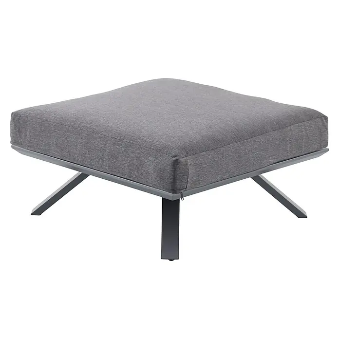 Sunfun Loungemöbel-Set Lumar II - 7 -tlg., Aluminium, Teak, Tisch groß, Night-Grey - Grauer Stoffhocker mit Metallgestell, ideal als Fußstütze oder zusätzliche Sitzgelegenheit, stilvoll und modern.