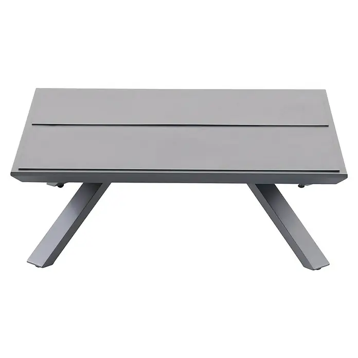 Sunfun Lumar Garten-Couchtisch - L x B x H: 80 x 80 x 27 cm, Aluminium, Night-Grey - Nahaufnahme eines modernen, grauen Couchtisches mit schlichtem Design und stabilen Beinen.