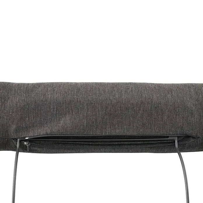 Sunfun Kopfstütze - L x B x H: 72 x 48,5 x 13,5 cm, Aluminium, Night-Grey - Detailaufnahme eines grauen Kissens mit Reißverschluss und Metallrahmen. Ideal für komfortable Sitzmöbel.