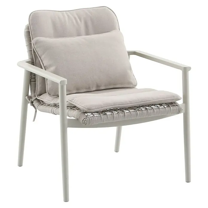 Sunfun Solo Rope Gartenmöbel-Auflage - Light-Greige, Passend für: Sunfun Solo Loungesessel - Der elegante weiße Korbsessel mit weichen Kissen bietet Komfort und Stil für jeden Außenbereich. Das moderne Design lädt zum Entspannen ein.