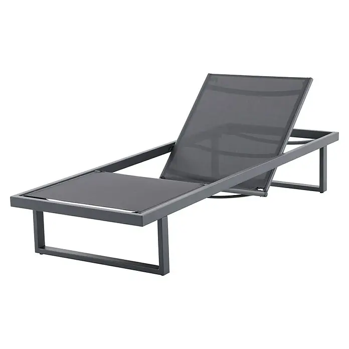 Sunfun Lumar Gartenliege - L x B: 200 x 72,5 cm, Night-Grey, Aluminium, Rückenlehne verstellbar - Abbildung einer grauen Sonnenliege mit verstellbarer Rückenlehne und einem robusten Metallrahmen, ideal für Entspannung im Freien.