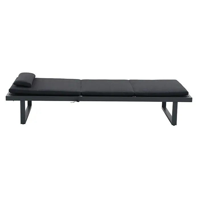 Sunfun Lumar Gartenliege - L x B: 200 x 72,5 cm, Night-Grey, Aluminium, Rückenlehne verstellbar - Graue Liege mit dunklen Polstern und Kopfstütze, perfekt für den Garten oder die Terrasse, bietet Komfort und modernes Design.